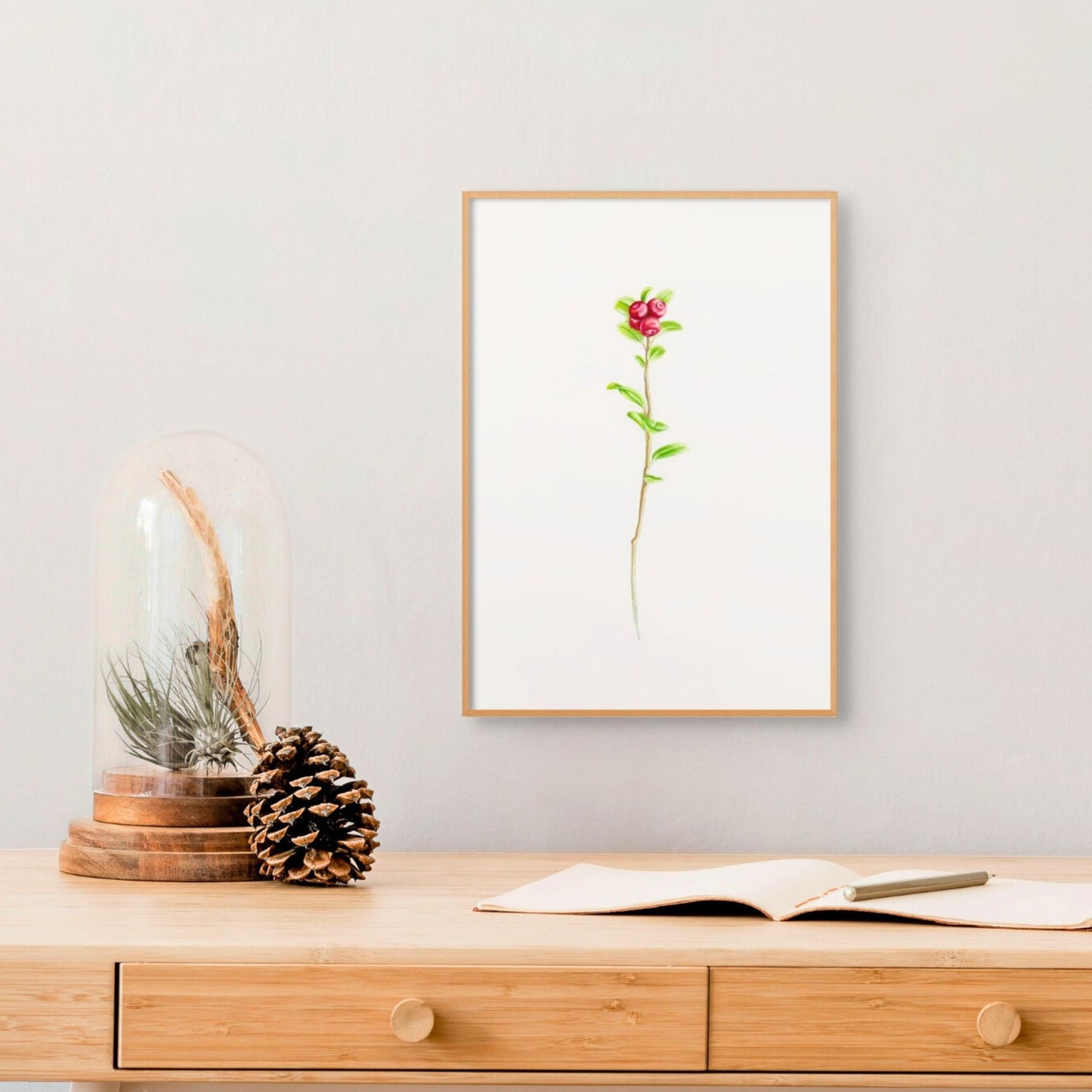 Framed print of four wild cranberries.